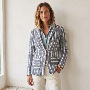 Faherty Women's knit Blazer Jacket Blue white size Small